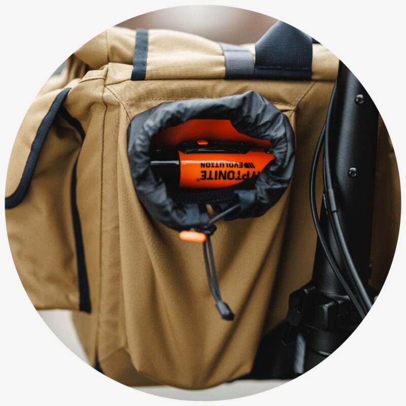 Rider facing pockets fit a mini-d lock